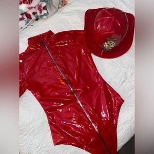Small Firefighter Costume One Piece Bodysuit Red